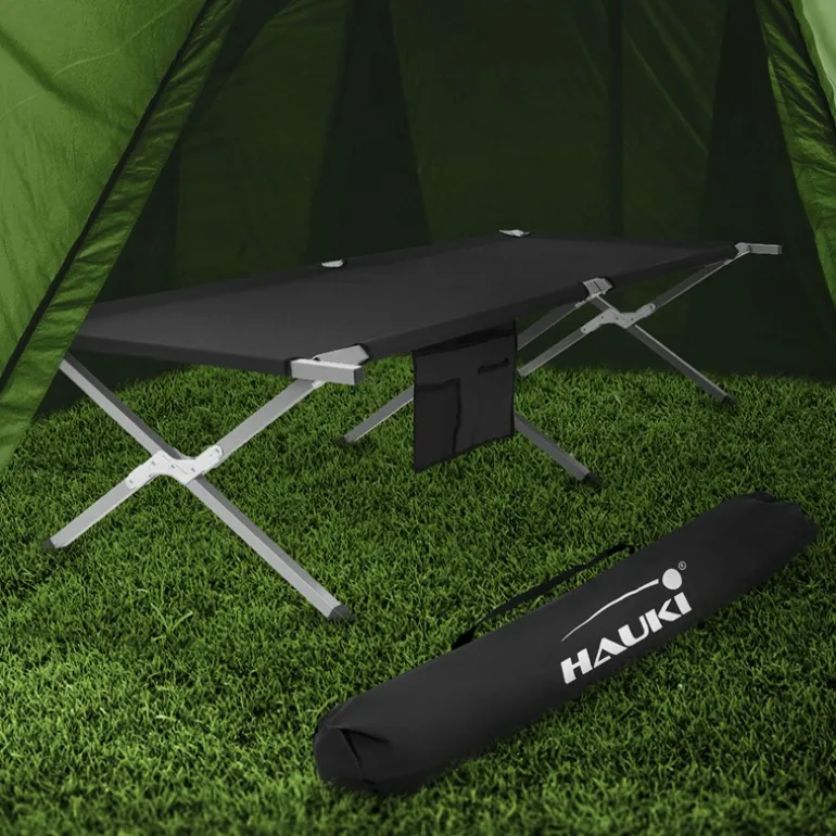Campingbett Feldbett klappbar 210x83x46 cm Schwarz mit Tragetasche bis 150 kg Hauki