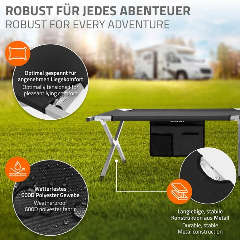 Campingbett Feldbett klappbar 210x83x46 cm Schwarz mit Tragetasche bis 150 kg Hauki