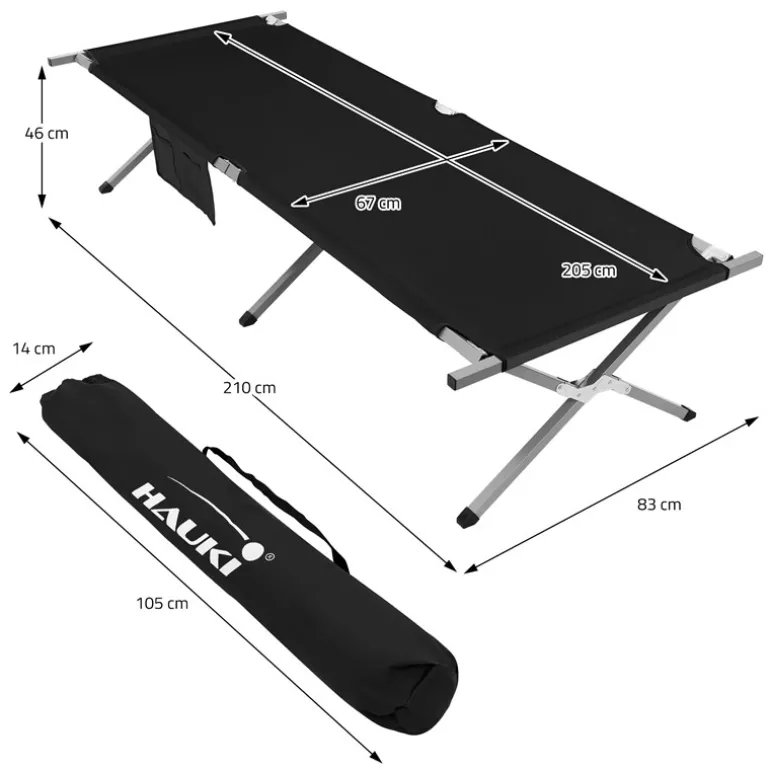 Campingbett Feldbett klappbar 210x83x46 cm Schwarz mit Tragetasche bis 150 kg Hauki