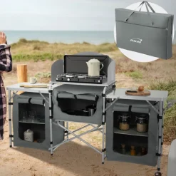 Camping Küche faltbar mit Tragetasche Grau aus Aluminium inkl. Arbeitsplatte Hauki