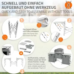 Camping Küche faltbar mit Tragetasche Grau aus Aluminium inkl. Arbeitsplatte Hauki