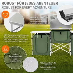 Camping Küche faltbar mit Tragetasche Khaki aus Aluminium inkl. Arbeitsplatte Hauki