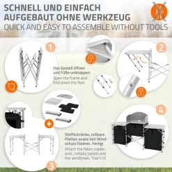 Camping Küche faltbar mit Tragetasche Schwarz aus Aluminium inkl. Arbeitsplatte Hauki