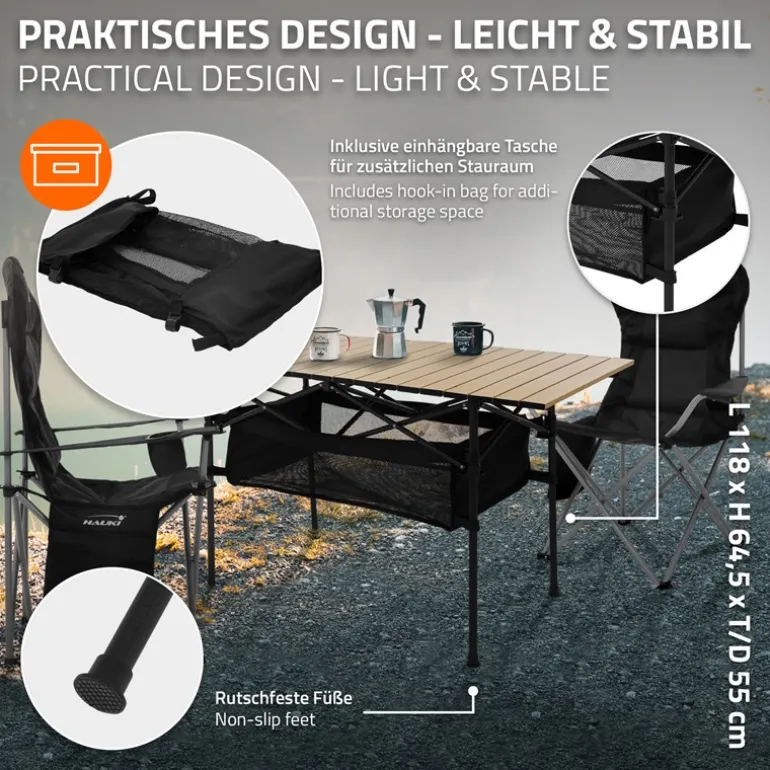 Camping Set 3-teilig mit Klapptisch Beige und 2 Campingstühlen Schwarz HAUKI