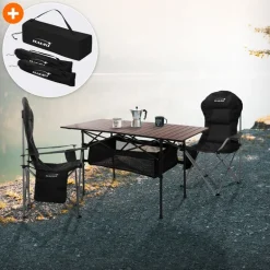 Camping Set 3-teilig mit Klapptisch Braun und 2 Campingstühlen Schwarz HAUKI