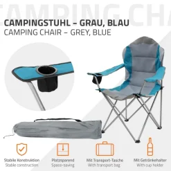 Campingstuhl 2er Set faltbar Grau-Blau klappbarer Angelstuhl mit Getränkehalter & Tragetasche