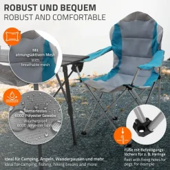 Campingstuhl faltbar Grau-Blau klappbarer Angelstuhl mit Getränkehalter & Tragetasche