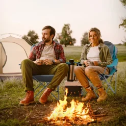 Campingstuhl faltbar Grau-Blau klappbarer Angelstuhl mit Getränkehalter & Tragetasche