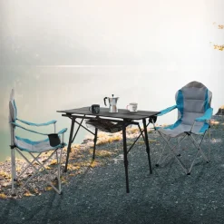 Campingstuhl faltbar Grau-Blau klappbarer Angelstuhl mit Getränkehalter & Tragetasche