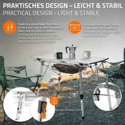 Campingtisch faltbar 90x51,5 cm Silber aus Aluminium ML-Design