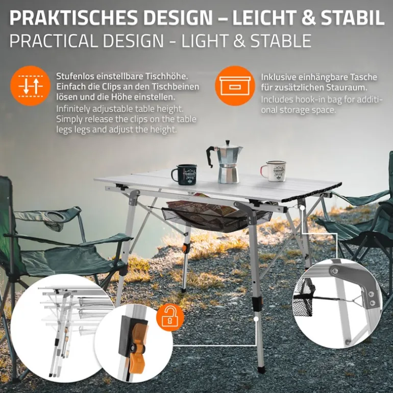Campingtisch faltbar 90x51,5 cm Silber aus Aluminium ML-Design