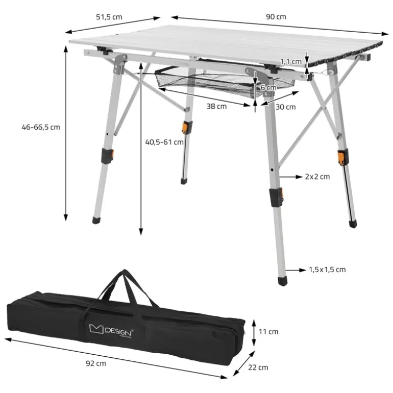 Campingtisch faltbar 90x51,5 cm Silber aus Aluminium ML-Design