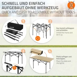 Campingtisch klappbar 118x55x64,5 cm Beige aus Aluminium Hauki