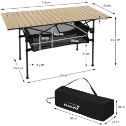 Campingtisch klappbar 118x55x64,5 cm Beige aus Aluminium Hauki