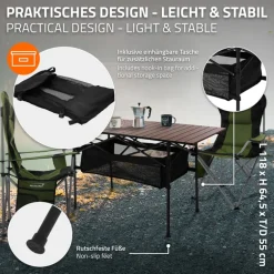 Campingtisch klappbar 118x55x64,5 cm Braun aus Aluminium Hauki