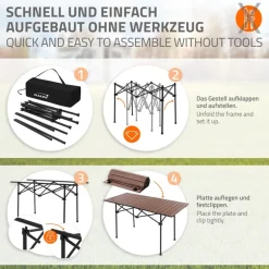 Campingtisch klappbar 118x55x64,5 cm Braun aus Aluminium Hauki
