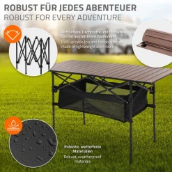 Campingtisch klappbar 118x55x64,5 cm Braun aus Aluminium Hauki