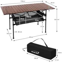 Campingtisch klappbar 118x55x64,5 cm Braun aus Aluminium Hauki