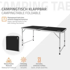 Campingtisch klappbar 120x60x54-70 cm Schwarz aus Aluminium