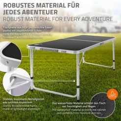 Campingtisch klappbar 120x60x54-70 cm Schwarz aus Aluminium