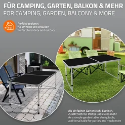 Campingtisch klappbar 120x60x54-70 cm Schwarz aus Aluminium