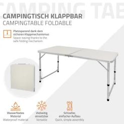Campingtisch mit Tragegriff 120 cm Weiß/Creme aus Aluminium und MDF