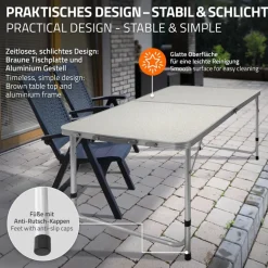 Campingtisch mit Tragegriff 120 cm Weiß/Creme aus Aluminium und MDF