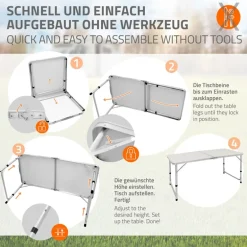 Campingtisch mit Tragegriff 120 cm Weiß/Creme aus Aluminium und MDF