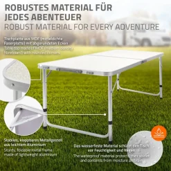 Campingtisch mit Tragegriff 120 cm Weiß/Creme aus Aluminium und MDF