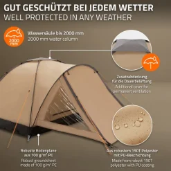 Campingzelt für 2-3 Personen 210x180x120 cm Beige-Grau Kuppelzelt Iglu-Zelt mit verschließbarem Vorraum