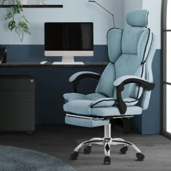 Chefsessel Bürostuhl höhenverstellbar Blau mit höhenverstellbarer Rückenlehne und Fuß-& Kopfstütze bis 120 kg ML-Design