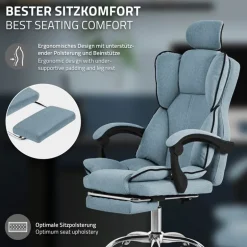 Chefsessel Bürostuhl höhenverstellbar Blau mit höhenverstellbarer Rückenlehne und Fuß-& Kopfstütze bis 120 kg ML-Design