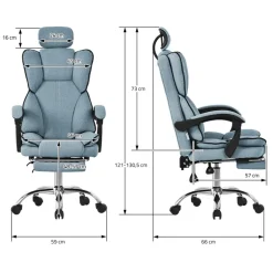 Chefsessel Bürostuhl höhenverstellbar Blau mit höhenverstellbarer Rückenlehne und Fuß-& Kopfstütze bis 120 kg ML-Design