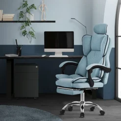 Chefsessel Bürostuhl höhenverstellbar Blau mit höhenverstellbarer Rückenlehne und Fuß-& Kopfstütze bis 120 kg ML-Design