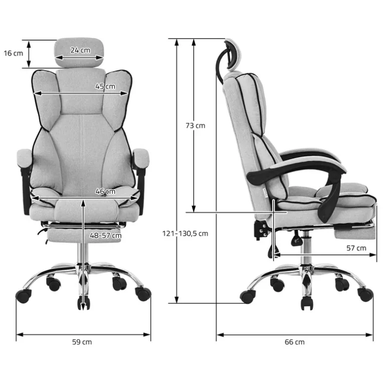 Chefsessel Bürostuhl höhenverstellbar Hellgrau mit höhenverstellbarer Rückenlehne und Fuß-& Kopfstütze bis 120 kg ML-Design