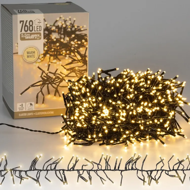 Cluster Lichterkette LED 5,5m, 768 LEDs Warmweiß, 8 Leuchtmodi IP44 Innen/Außen
