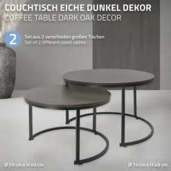 Couchtisch 2er Set Rund Eiche-dunkel/Schwarz aus MDF und Metall ML-Design