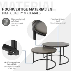 Couchtisch 2er Set Rund Eiche-dunkel/Schwarz aus MDF und Metall ML-Design