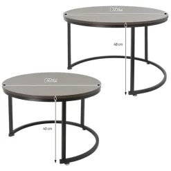 Couchtisch 2er Set Rund Eiche-dunkel/Schwarz aus MDF und Metall ML-Design