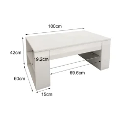 Couchtisch mit Glasablage und 4 Fächern 100x60x42 cm Weiß ML-Design