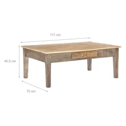Couchtisch mit Schublade 117x70x45,5 cm Natur aus Mangoholz  WOMO-Design