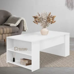 Couchtisch mit zwei Fächern 100x60x42 cm Weiß ML-Design