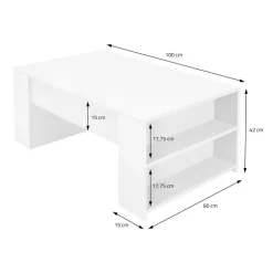 Couchtisch mit zwei Fächern 100x60x42 cm Weiß ML-Design