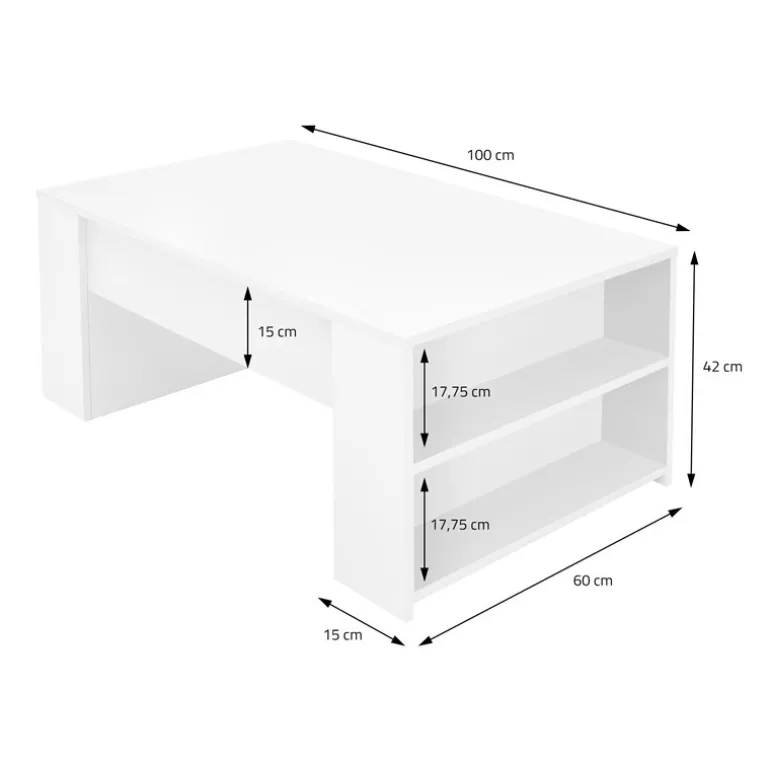 Couchtisch mit zwei Fächern 100x60x42 cm Weiß ML-Design