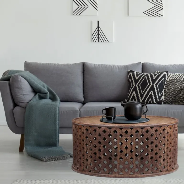 Couchtisch rund Ø 100x45 cm Braun aus Mangoholz WOMO-Design