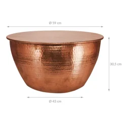 Couchtisch rund Ø 59x30,5 cm Kupfer aus Aluminium-Legierung in Hammerschlag-Technik WOMO-DESIGN