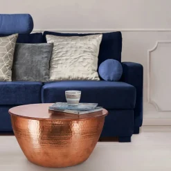 Couchtisch rund Ø 59x30,5 cm Kupfer aus Aluminium-Legierung in Hammerschlag-Technik WOMO-DESIGN