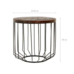 Couchtisch rund Ø 50x50 cm Natur/Schwarz aus Altholz, Metallgestell WOMO-Design