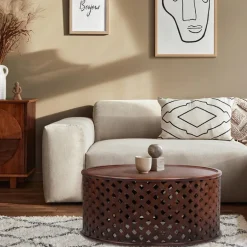 Couchtisch Ø 100x45 cm Braun aus Mangoholz WOMO-Design