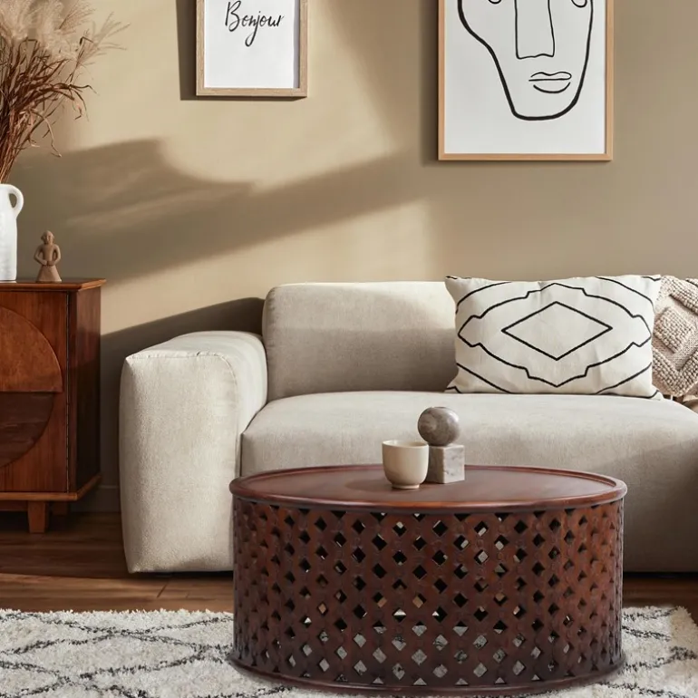 Couchtisch Ø 100x45 cm Braun aus Mangoholz WOMO-Design